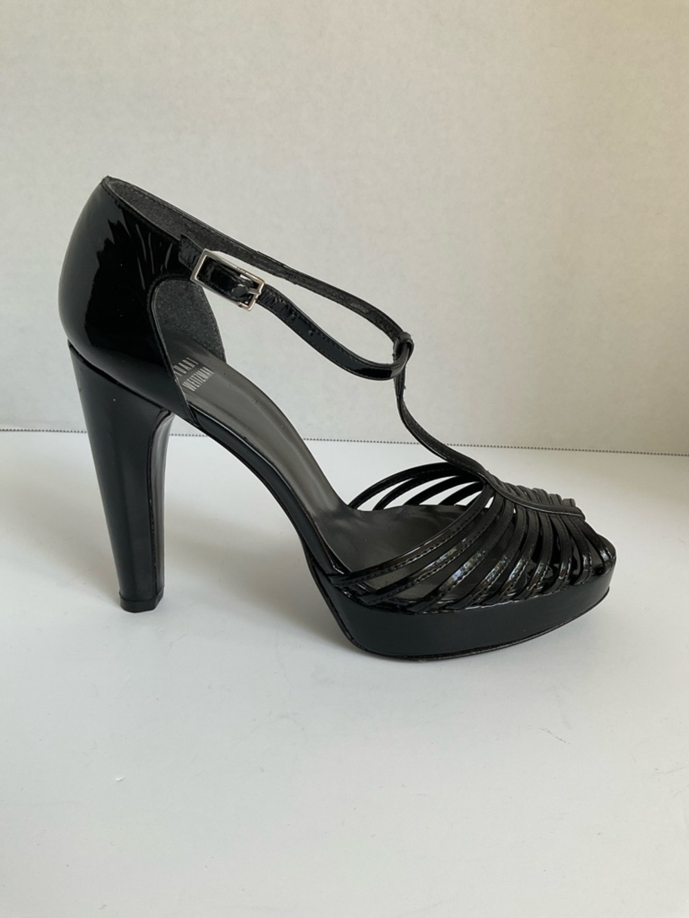 Stuart Weitzman Black Patent T-Strap Strappy Platform Sandals